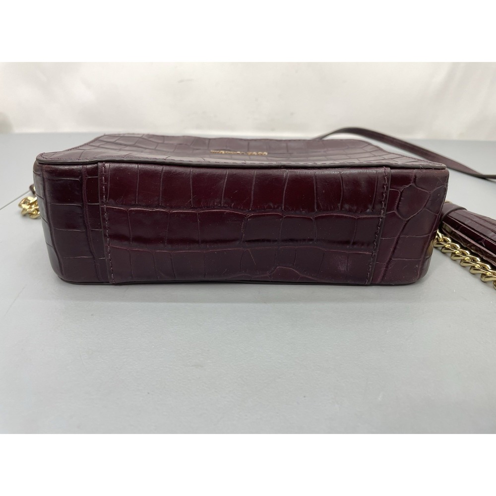 Michael Kors Ginny Medium Crocodile Embossed Leather Crossbody Bag Purse Purple - Picture 12 of 13